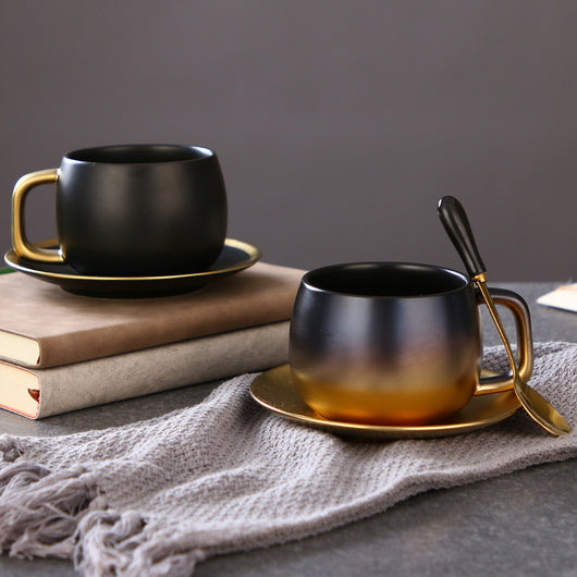 Juego de Tazas de Café Degradado Oro Mate Negro con Borde Dorado - Image 14