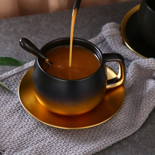 Juego de Tazas de Café Degradado Oro Mate Negro con Borde Dorado - Image 11