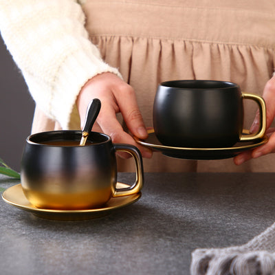 Juego de Tazas de Café Degradado Oro Mate Negro con Borde Dorado - Image 5