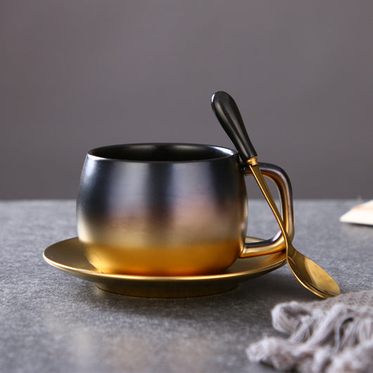 Juego de Tazas de Café Degradado Oro Mate Negro con Borde Dorado - Image 2