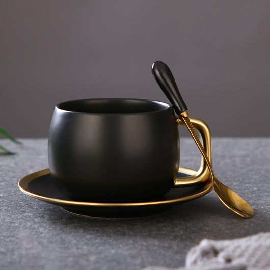 Juego de Tazas de Café Degradado Oro Mate Negro con Borde Dorado - Image 3