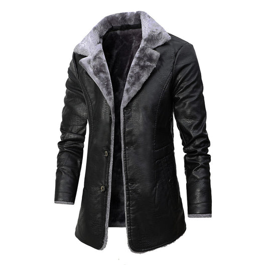 Chaqueta de Cuero con Forro Polar para Hombre - Abrigo Cálido de Invierno - Image 9
