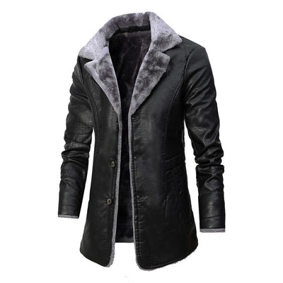 Chaqueta de Cuero con Forro Polar para Hombre - Abrigo Cálido de Invierno - Image 7