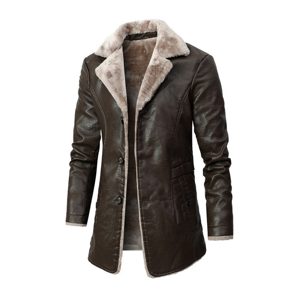 Chaqueta de Cuero con Forro Polar para Hombre - Abrigo Cálido de Invierno