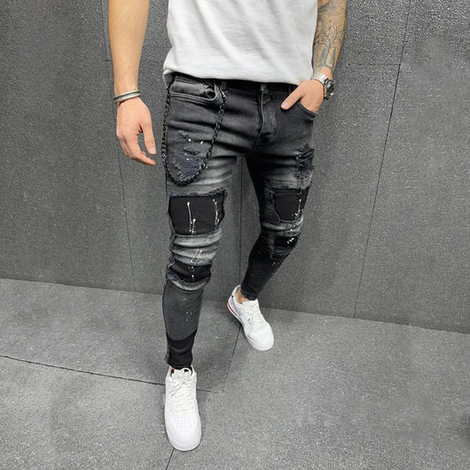 Pantalones Skinny Rotos con Parches Elásticos para Hombre - Image 10