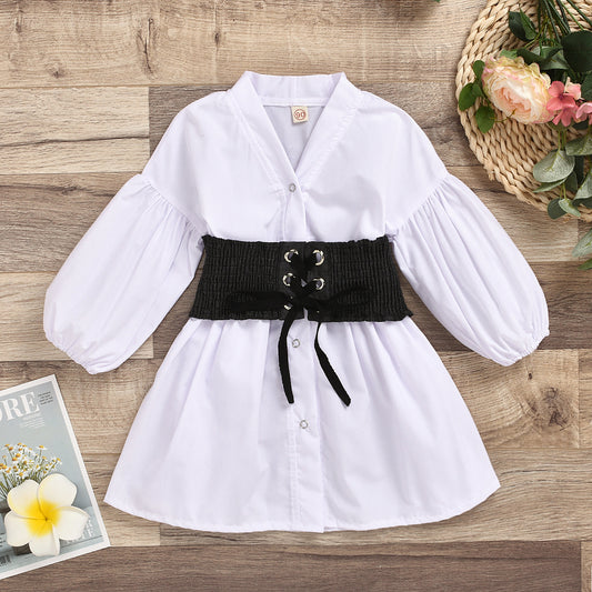 Cardigan Denim Niña Cuello Tejido Algodón con Corbata Elástica Estilo Europeo