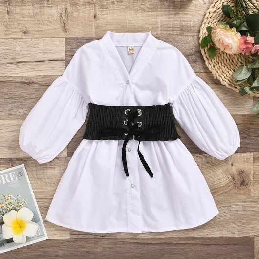 Cardigan Denim Niña Cuello Tejido Algodón con Corbata Elástica Estilo Europeo