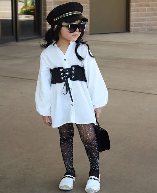 Cardigan Denim Niña Cuello Tejido Algodón con Corbata Elástica Estilo Europeo - Image 2