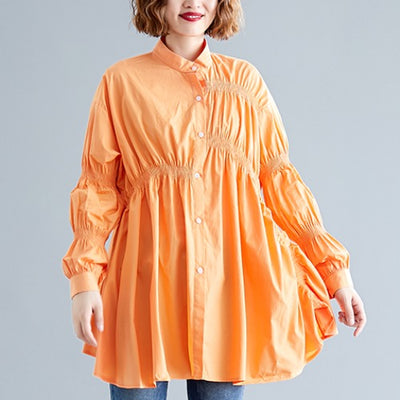 Camisa Western Oversized de Manga Larga con Cuello Parado y Diseño Asimétrico