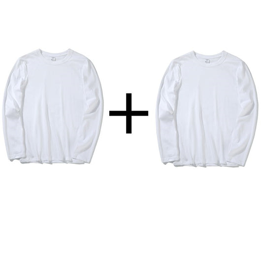Camiseta de Algodón Puro Manga Larga Holgada Unisex Color Liso - Image 11