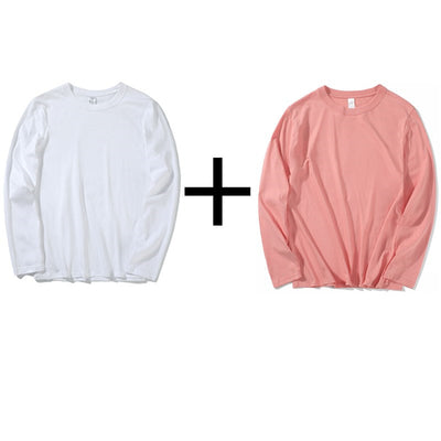 Camiseta de Algodón Puro Manga Larga Holgada Unisex Color Liso - Image 5