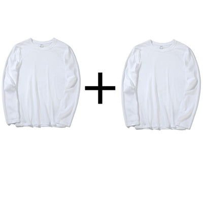 Camiseta de Algodón Puro Manga Larga Holgada Unisex Color Liso