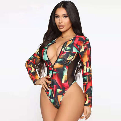 Traje de Baño Enterizo Manga Larga con Estampado - Image 10