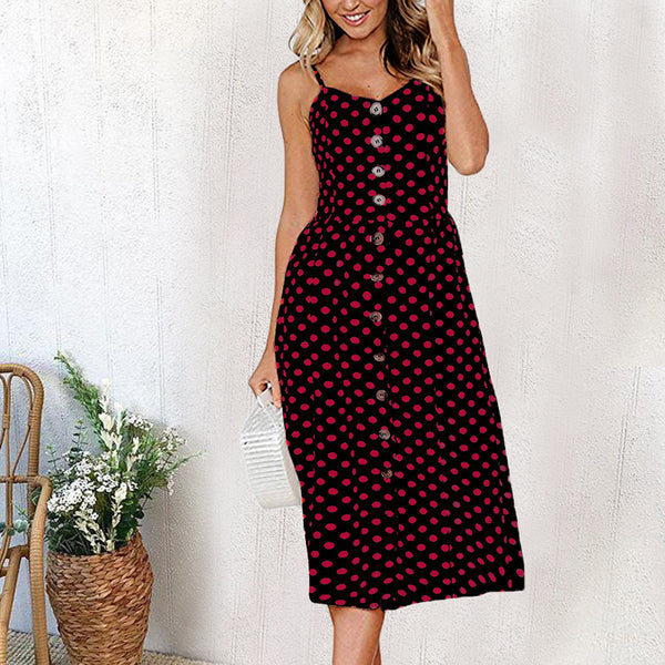 Vestido Halter Sexy con Tirantes y Botones para Mujer