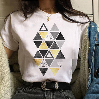 Camiseta Casual Plus Size para Mujer con Estampado Geométrico Minimalista - Image 25