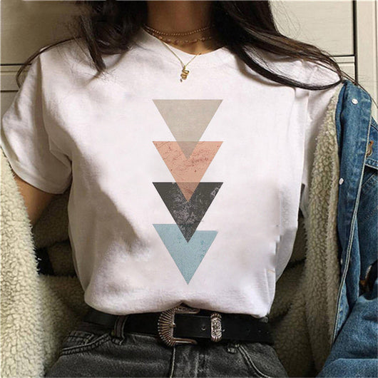 Camiseta Casual Plus Size para Mujer con Estampado Geométrico Minimalista - Image 7