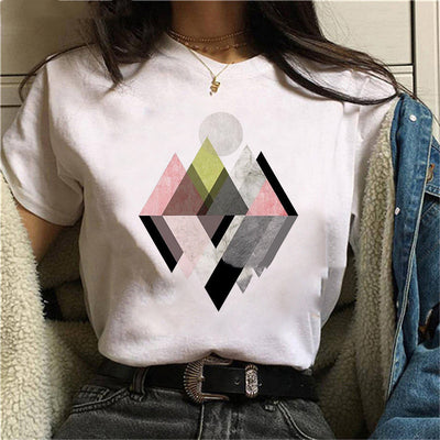 Camiseta Casual Plus Size para Mujer con Estampado Geométrico Minimalista - Image 8