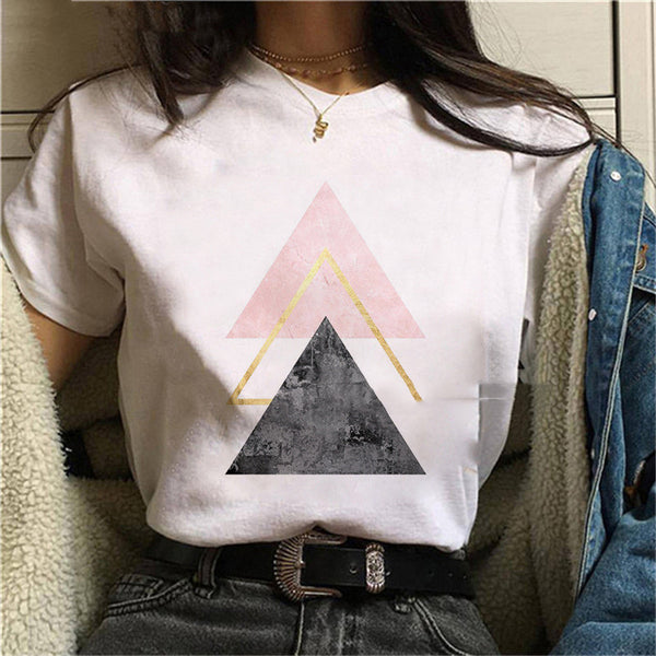 Camiseta Casual Plus Size para Mujer con Estampado Geométrico Minimalista