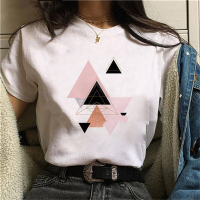 Camiseta Casual Plus Size para Mujer con Estampado Geométrico Minimalista - Image 6