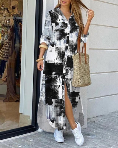 Vestido Camisero Largo con Dobladillo Asimétrico e Impresión Posicionada - Image 10