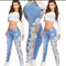Pantalones Jeans con Encaje Calado para Mujer
