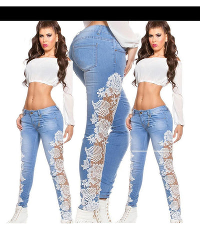 Pantalones Jeans con Encaje Calado para Mujer - Image 3