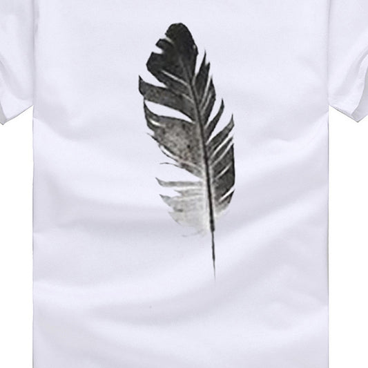 Playera Casual con Estampado de Pluma - Manga Corta Cómoda - Image 2