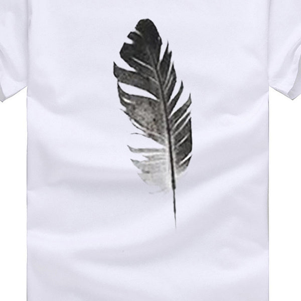 Playera Casual con Estampado de Pluma - Manga Corta Cómoda