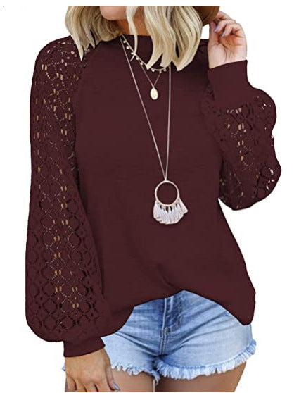 Blusa de Encaje con Cuello Redondo y Mangas Largas para Mujer - Image 16