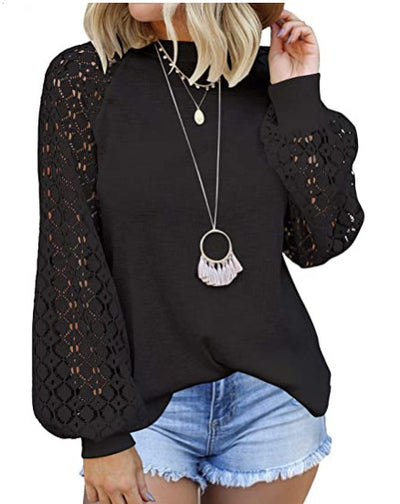 Blusa de Encaje con Cuello Redondo y Mangas Largas para Mujer - Image 3
