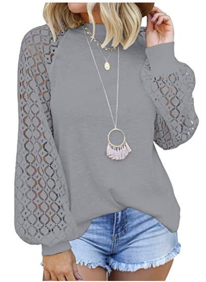 Blusa de Encaje con Cuello Redondo y Mangas Largas para Mujer - Image 4