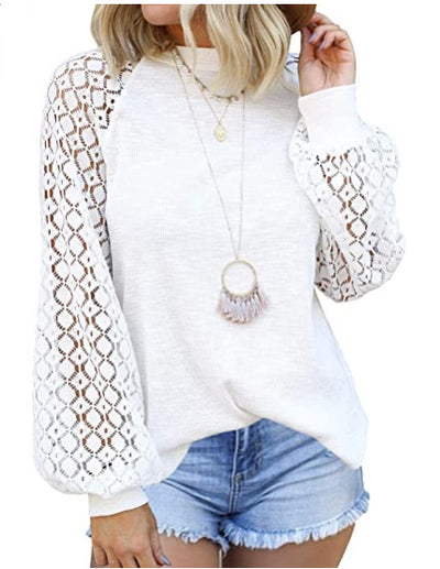 Blusa de Encaje con Cuello Redondo y Mangas Largas para Mujer - Image 5