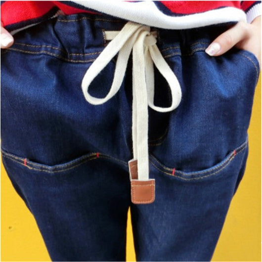 Jeans Slim Lavado Cintura Elástica con Cordón de Cuero - Image 4