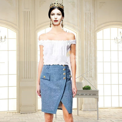 Falda Asimétrica con Hebilla de Metal Satinado - Image 3