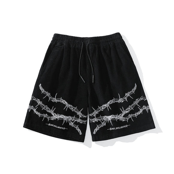 Shorts Casuales Hombre con Estampado de Espinas Lavado Vintage