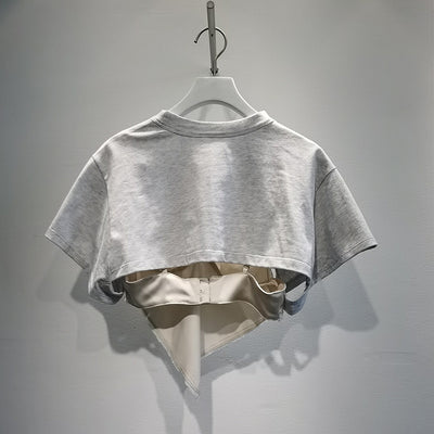 Blusa Combinada con Encaje y Letras, Manga Corta - Image 6