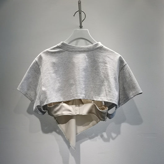 Blusa Combinada con Encaje y Letras, Manga Corta - Image 6