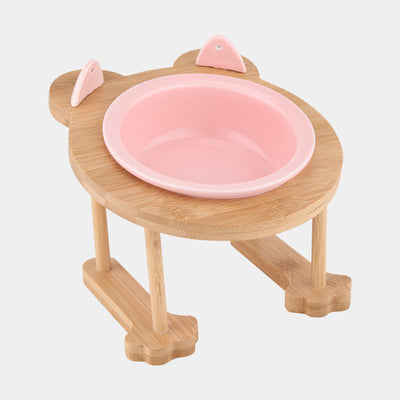 Comedero Doble de Cerámica para Perros y Gatos con Base de Madera