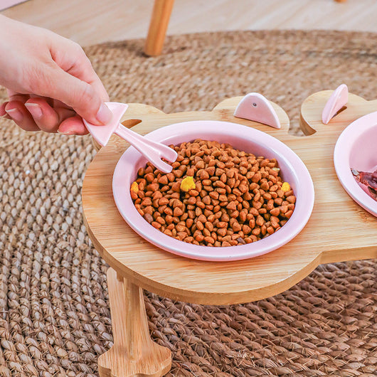 Comedero Doble de Cerámica para Perros y Gatos con Base de Madera - Image 4