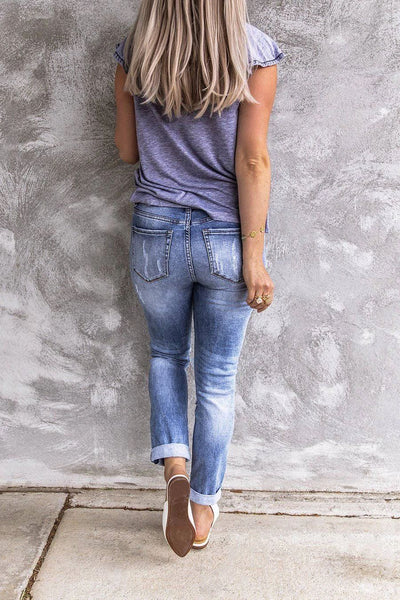 Jeans Rectos Ajustados con Detalles Rotos - Estilo Retro - Image 2
