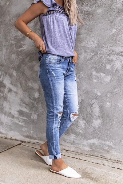 Jeans Rectos Ajustados con Detalles Rotos - Estilo Retro - Image 3