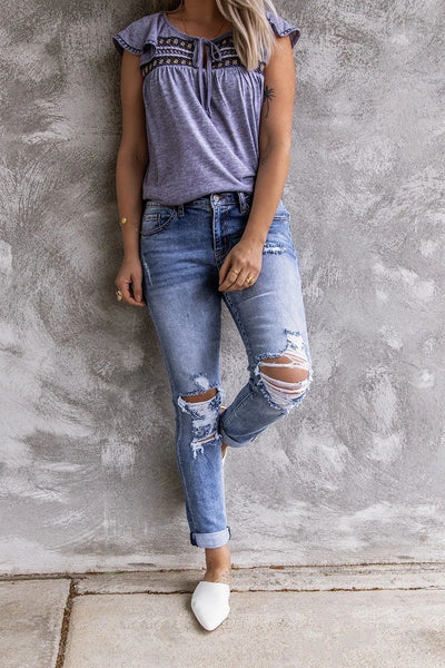 Jeans Rectos Ajustados con Detalles Rotos - Estilo Retro - Image 4