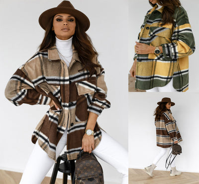 Camisa Cuadros Manga Larga Abrigo para Mujer Otoño Invierno - Image 10