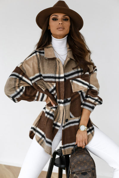 Camisa Cuadros Manga Larga Abrigo para Mujer Otoño Invierno - Image 9