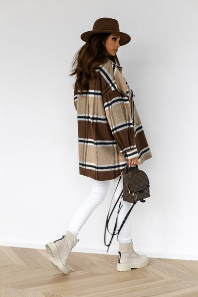Camisa Cuadros Manga Larga Abrigo para Mujer Otoño Invierno - Image 3