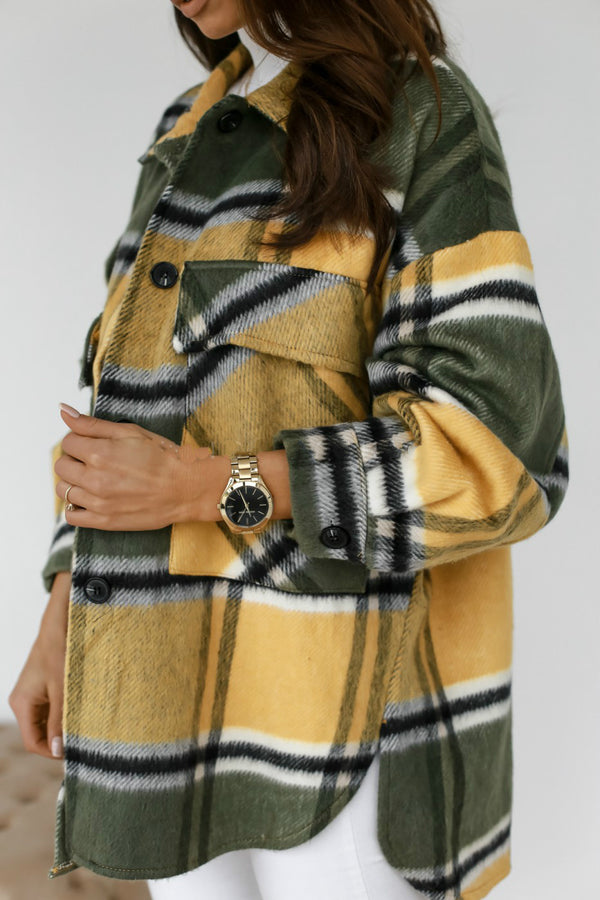Camisa Cuadros Manga Larga Abrigo para Mujer Otoño Invierno