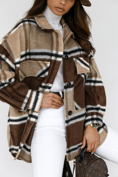 Camisa Cuadros Manga Larga Abrigo para Mujer Otoño Invierno - Image 4