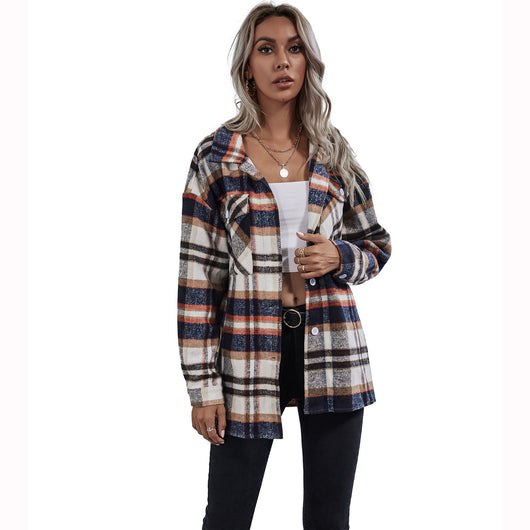 Chaqueta de Lana a Cuadros Estilo Europeo Casual con Solapa Suelta - Image 7