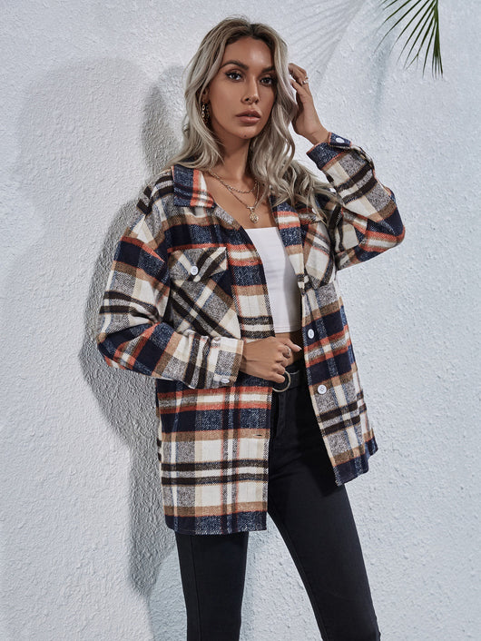 Chaqueta de Lana a Cuadros Estilo Europeo Casual con Solapa Suelta - Image 11
