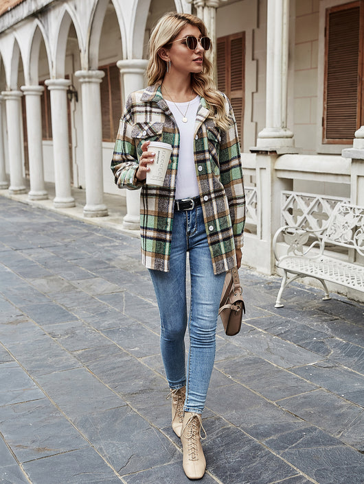 Chaqueta de Lana a Cuadros Estilo Europeo Casual con Solapa Suelta - Image 5